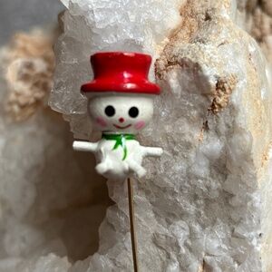 Vintage Wooden Snowman Stick Pin